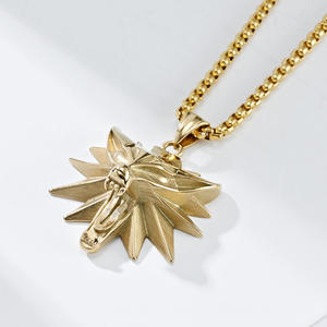 Collar de Cabeza de Lobo de <span class=keywords><strong>Witcher</strong></span> 3 con Diamantes y Cadena de Bambú - Joyería de Cazador de Demonios - Product Image 2