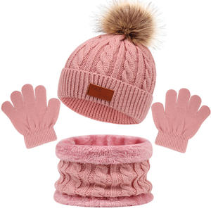 Enfants doux chaud chapeau casquette bébé fille garçon tricoté casquette enfants hiver chapeau écharpe <span class=keywords><strong>gant</strong></span> 3 en 1 <span class=keywords><strong>ensemble</strong></span> tricoté chaud chapeau - Product Image 2