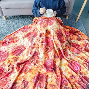 Hete Verkoop 100% Polyester Zachte Gigantische Pizza Flanel Fleece Pizza Deken