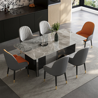 Ensemble de table à manger moderne de luxe Modhomi avec 6 chaises plateau en pierre frittée et base en acier au carbone pour salle à manger restaurant Ues