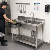 Évier de cuisine professionnel double bac en acier inoxydable 304 201 pour cantines