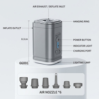 Nouvelle pompe d'éclairage extérieure USB 5V alimentée par batterie au lithium en ABS ; Gonfleur électrique portable double usage 150 psi pour gonflage/dégonflage
