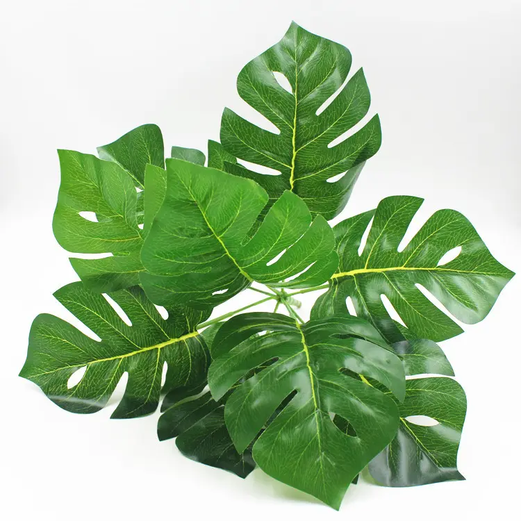 Folhas tropicais artificiais de fábrica, palmeira grande, 7 folhas de vaso de plantas monstera, N-0032