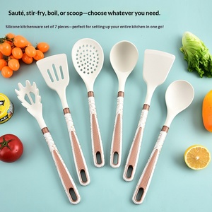 Utensilios de Cocina de Silicona, Juego de 7 Piezas, Cuchara de Mango Largo, Cuchara Ranurada, Espátula, Utensilios de Cocina Antiadherentes para el Hogar - Product Image 4