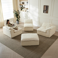 Canapés nuage modernes, canapé convertible en forme de L sans ossature avec ottoman, tissu chenille, canapé compressé, canapé modulaire sectionnel