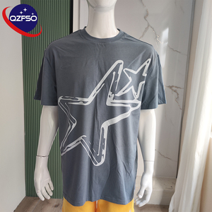 QZFSO fabricant personnalisé de haute qualité lavage à l'acide t-shirt recadrée hommes goutte épaule en détresse coton graphique T-shirts - Product Image 1