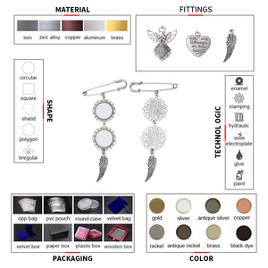 Süblimasyon Metal broş melek kanatları anıt fotoğraf Charm - Product Image 6