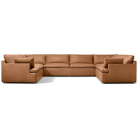 Set Perabot Ruang Tamu Sofa Kulit Desain Modern Sectional Rangka Kayu Solid Nyaman Empuk untuk Apartemen Villa