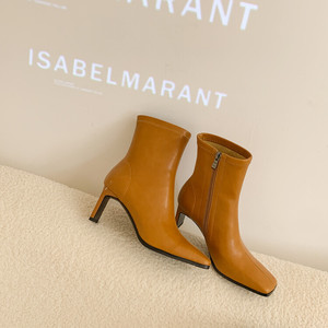 Cialisa – bottines courtes en cuir véritable pour femmes, chaussures <span class=keywords><strong>de</strong></span> luxe faites à la main, bout carré, talons hauts, vert, Camel 40 - Product Image 5