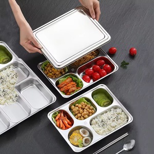Indonesia thép không gỉ 304 năm-khoang hình chữ nhật khay thức ăn 28x22x5.5 cm với nắp món ăn & tấm - Product Image 5