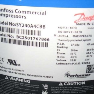 Compresseur d'air Danfoss SY240A4CBD de type scroll, stationnaire, alimentation CA, usage industriel - Product Image 2