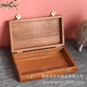 Boîte en bois rectangulaire à couvercle rabattable 29x18x3,8 cm pour le rangement de bijoux, boîte cadeau décorative - Product Image 4
