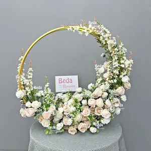 Beda Oem Bruiloft Bloem Balarrangement Handgemaakte Trouwtafel Middelpunt Kunstmatige Champagne Witte Roos Feest Home Decor