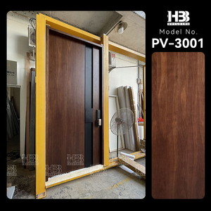Porta d'ingresso esterna a bilico su misura, di grandi dimensioni, in legno massello di noce, con design moderno a filo muro e motivo a spina di pesce, per appartamento - Product Image 6