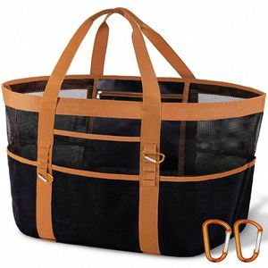 Sac de courses en filet réutilisable de grande capacité, sac fourre-tout multi-poches pour la plage, séparation des vêtements secs et humides - Product Image 4