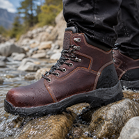 Botas de Seguridad con Puntera de Material Compuesto, Botas de Trabajo de Cuero Nubuck Genuino, Forro Impermeable, Entresuela Antipinchazos, Suela de Goma MD EVA