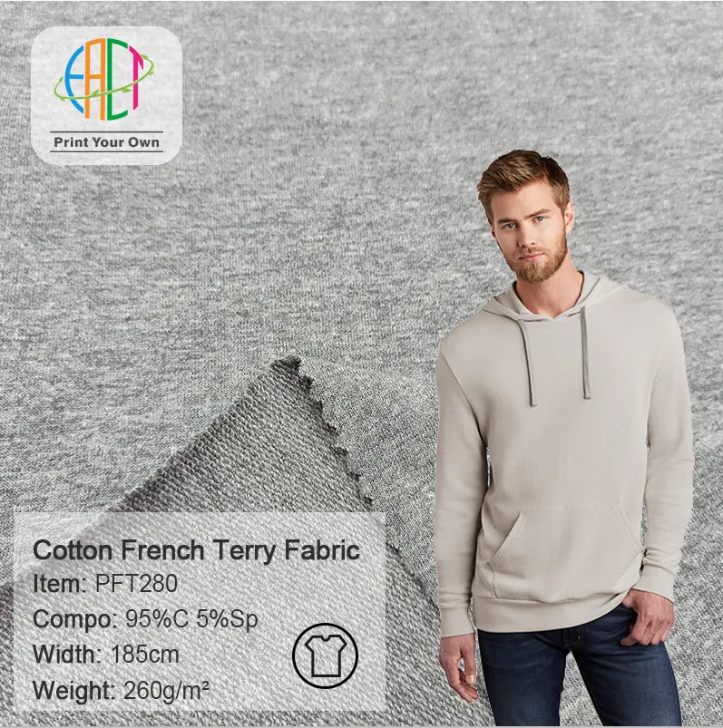 Wholesale MOQ 25KG Solid Stock 95%C 5%Sp Pure Breathable Cotton Lycra French Terry Fabric