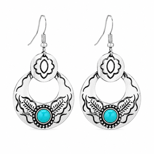 Orecchini vintage con foglie floreali turchesi, regali da festa per signore - Product Image 1