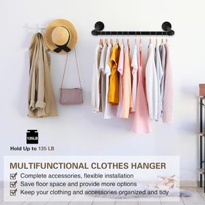 <strong>Black</strong> Iron Industrial Pipe <strong>Clothing</strong> Rack Multi Purpose Hanging Rack Garment <strong>Rail</strong> for Laundry Room Closet - Product Image 2