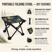 Tabouret pliant portable compact pour pique-nique, randonnée, pêche, plage, voyage, en métal haute résistance avec motif feuilles, vente en gros