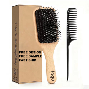 Custom Logo Hair <b>Brush</b> Comb Luxury Friendly Nourishing Daily Use Gentle Anti Static Boar Bristle <b>Wooden</b> Paddle Detangling <b>Brush</b> - Product Image 1
