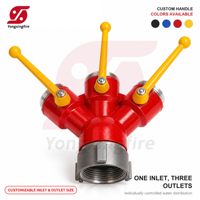 Katup Bola Pembagi Air 3 Jalur Aluminium 65mm/80mm untuk Peralatan dan Aksesoris Pemadam Kebakaran