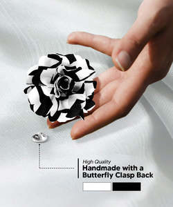 Meilleure qualité en acier durable unisexe rayé Satin fleur pinces à cravate et barres épinglettes en noir blanc USA Vittorio Farina moderne - Product Image 3