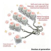 Paigo Silicone Cat-paw 4/9-key Colorful Squeeze Stress-relief Keycap Keyboard Keychain Transparent Base Metal Ring Soft Cute
