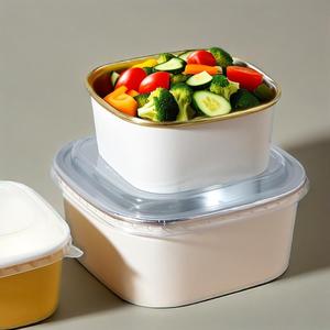 ชามสลัดทรงสี่เหลี่ยมขนาดใหญ่แบบใช้แล้วทิ้งกระดาษฟอยล์สีเงินพร้อมฝาเกรดอาหารสำหรับเสิร์ฟชามกระดาษคราฟท์ทรงสี่เหลี่ยม - Product Image 4