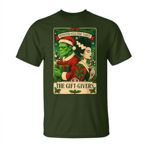 T-shirt de Noël avec motif de carte de tarot Frankenstein et de la mariée, design Yuletide pour les donneurs de cadeaux - Product Image 2