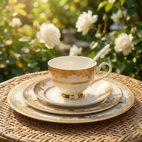 4 pièces Style Royal 220cc tasse à thé 10.5 pouces 7.5 pouces plat à dîner assiette plate luxe en relief or plats ensemble tasse à café ensemble