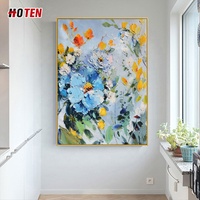 Peinture à l'huile abstraite de fleur bleue moderne simple peinture décorative sur toile peinte à la main pour restaurant ou chambre à coucher