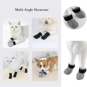 Pet Dog Cat Shoe Socks Breathable Mesh Anti Scratch With Velcro Closure For All Seasons Simple Style Black And Gray - Product Image 4