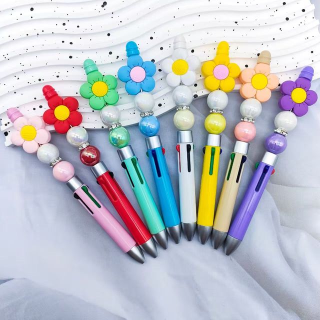 2023 Hot Sale Personalized Ballpoint Pens DIY Animal Body Type With Top Pink Glitter Bead Custom Plastic Bead Pens