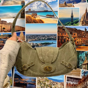 Sac à main vintage en gros, style streetwear vert, sac sous le bras, design punk motard, fermeture éclair, caractéristiques portables, polyester - Product Image 2