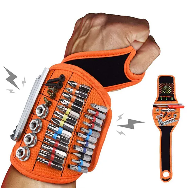 Private Label Working Magnetic Wristband Tool DIY Strong 16 Magnets Arm Bands Holding Snap Screws Tools