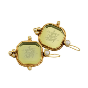 Orecchini Pendenti Vintage in Oro Massiccio 18K con Perle d'Acqua Dolce, Montatura a Castone, Forma Geometrica, per Donna, Uso Quotidiano - Product Image 1