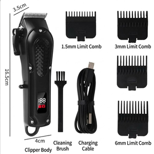 Tondeuse à <span class=keywords><strong>cheveux</strong></span> électrique professionnelle avec écran LCD, lame lavable, 4 peignes <span class=keywords><strong>de</strong></span> guidage, rechargeable par USB, faible bruit, pour barbiers et usage domestique - Product Image 3