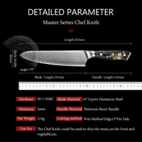 Couteau de chef japonais Damas 8 pouces, lame en acier à haute teneur en carbone avec manche en résine de platine de luxe pour une coupe de précision
