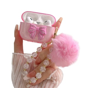 3D Bowknot <b>Glitter</b> Crystal Clear Protective Case for Airpods Pro 2 Plush <b>Ball</b> Keychain Earbuds Stylish Headphone Case - Product Image 4
