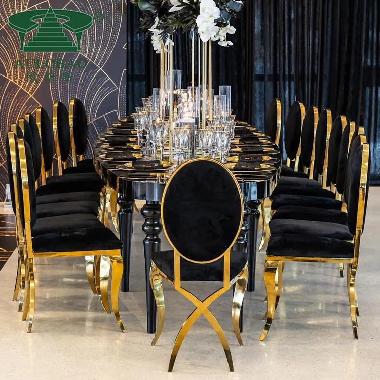 Роскошный длинный верхний черный овальный свадебный стол из МДФ для банкетного зала отеля