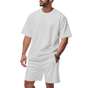 PASUXI <span class=keywords><strong>Tuta</strong></span> Sportiva Estiva da Uomo all'Ingrosso, Completo Traspirante a Scacchi con Maniche Corte per Corsa, Jogging e Palestra - Product Image 3