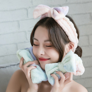 Diadema con lazo arcoíris de Jiemeirui, banda elástica de lana coral para lavarse la cara, maquillaje, belleza, estilo coreano - Product Image 1
