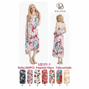 Vestido Maxi Dolado para Mujer, con Tirantes Finos, Estampado Floral, Chifón, Corte Holgado, Dobladillo Asimétrico, Verano, Casual, Transpirable, Tejido - Product Image 1