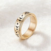Bague Rotative Lumineuse en Acier Inoxydable Plaqué Or Rose Étanche avec Motifs Galaxie, Étoile et Lune pour Femme et Homme – Tendance Mariage