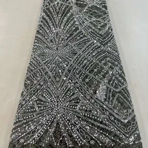 Уникальный полиэстер кристалл с бисером сетчатая ткань