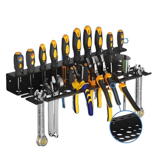 Support mural double niveau en métal noir pour outils, organisateur de garage rectangulaire pour tournevis, clés et pinces - Product Image 1