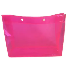 네온 핑크 pvc 파우치 버튼 수영복 포장 가방 화장품