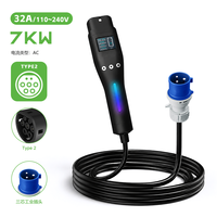 Chargeur EV tout-en-un OEM ODM 3,5 kW 7 kW Type 2, pistolet de charge portable avec écran LCD intégré, prise EU et câble de 5 m