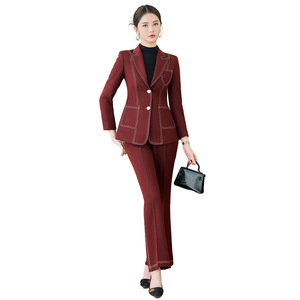 Women's Suit Set Navy Blue Two-Piece Formal Anti-Wrinkle Polyester Worsted Jacket Pants Professional Workwear - Product Image 5